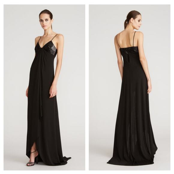 Halston Viv Matter Jersey Sequin Gown Black Size 4 - Picture 1 of 9